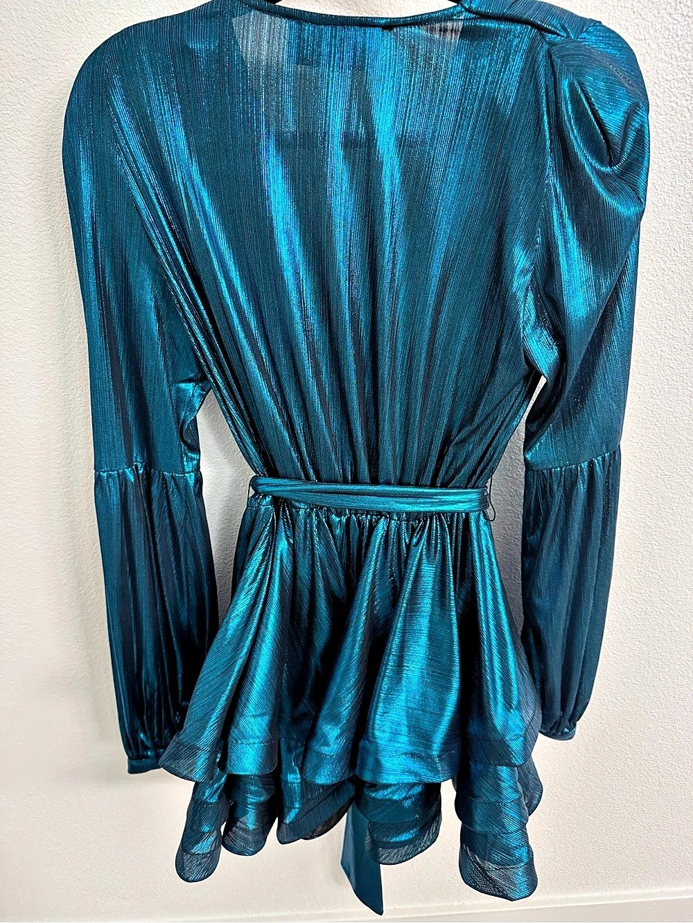 BRONX & BANCO Metallic Ruffle Mini Dress in Blue Size Medium Like New - Picture 5 of 5